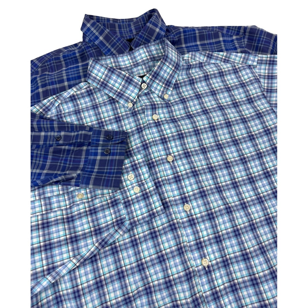 Jos A. Bank Shirt Men's L Blue Plaid Lot Of 2 Travelers Collection Long Sleeve